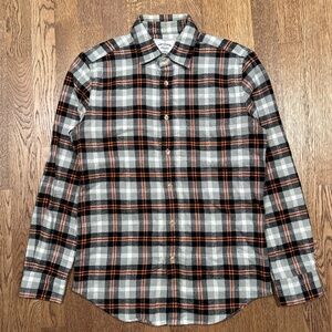 Portuguese Flannel Flashlight Plaid Flannel Gray Orange L/S Button Shirt Mens S